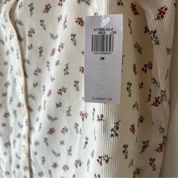 Old Navy Floral Button Front Ribbed Scoop Neck Tee 2X NWT Cottagecore Stretch - Picture 5 of 15